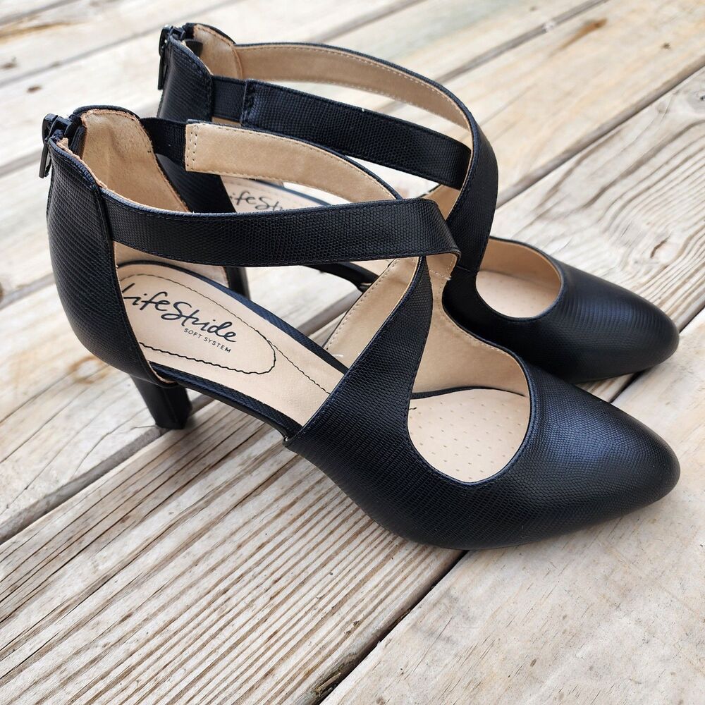 LifeStride Giovanna 3 Black Textured Pumps Heels Women’s 8.5M Flex Soft System